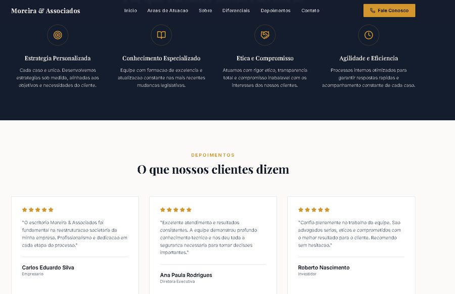 Site de escritório de advocacia em estilo clássico com fotografia editorial