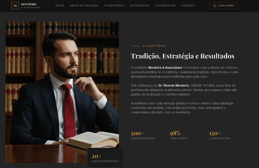Site de advocacia com layout moderno e cards de diferenciais
