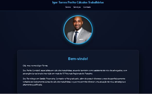 Site para perícia trabalhista, com seção de apresentação e serviços